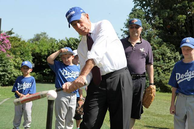 Mayor Bloomberg takes a swing